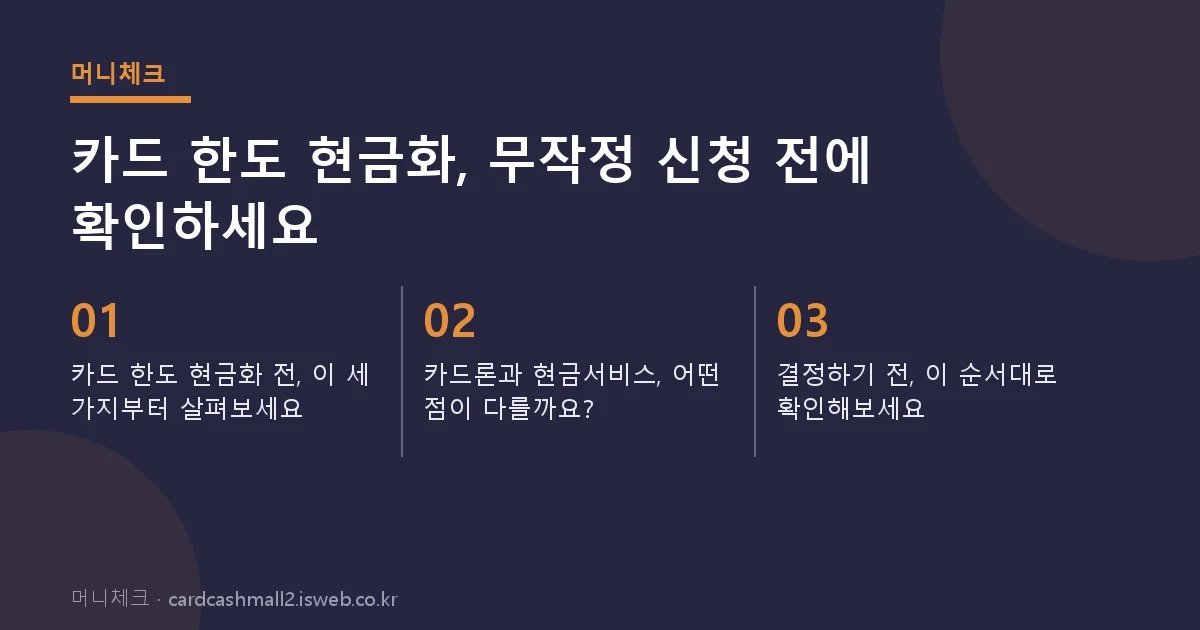 머니체크에서 안내하는 카드 한도 현금 핵심 내용 요약 카드
