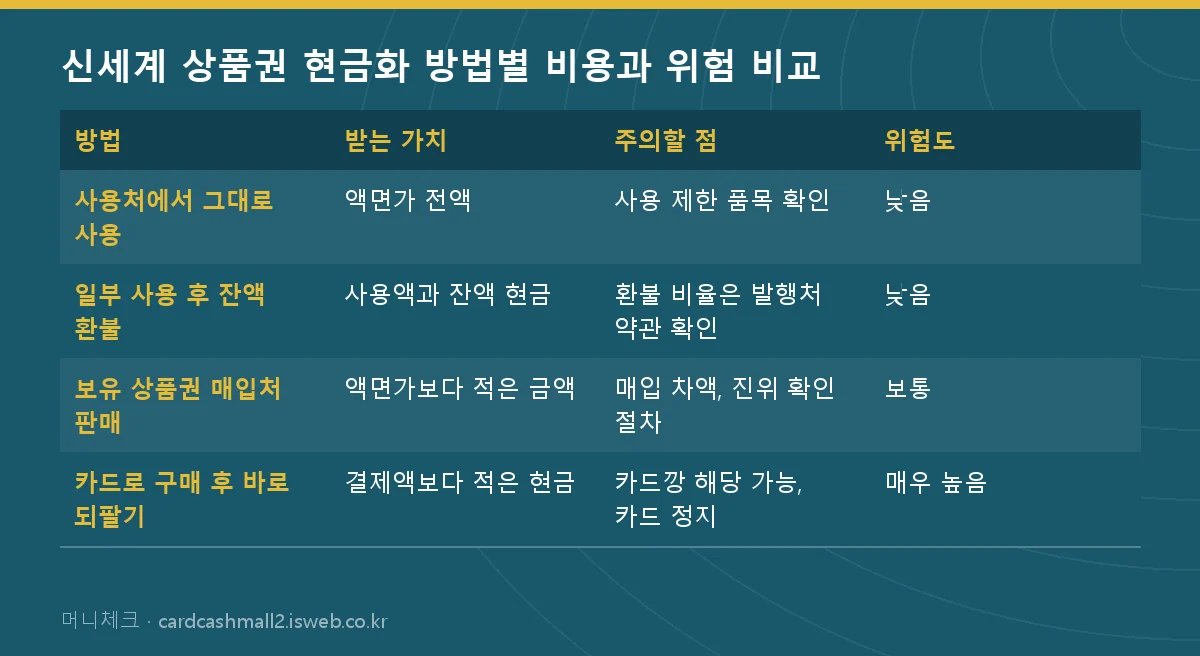 신세계 상품권 현금화 신세계 상품권 현금화 방법별 비용과 위험 비교